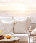 Fall Coastal Patio Pillow Cover 20x20 For Indoor Outdoor Use, Water Repellent Cushion Cover In Neutral Tan Stripe