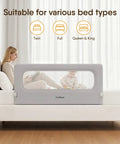 47 Inch Toddler Bed Rail Foldable Baby Guard built for safer sleep and calm nights on bed with person and child playing