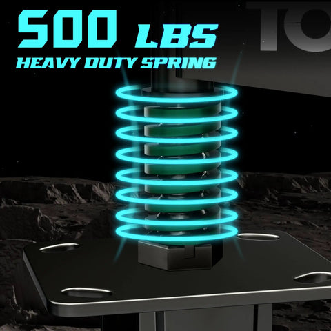 Beefy Heavy Duty 5 Inch Gate Wheels For Fences And Gates Upright Spring Loaded Casters 500lb Capacity close-up of spring component.