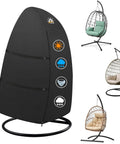 Outdoor Egg Chair Cover For Single Seat Hanging Egg Chair Waterproof 600D Heavy Duty Patio Wicker Swing Chair Cover Fits Up To 45 By 33 By 68 Inches Stay Dry All Weather Protection shown on chair with icons.