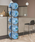 Heavy Duty 3 Tier Water Jug Rack Freestanding 5 Gallon Capacity Brown Water Bottle Organizer in kitchen