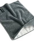 Glasses cleaning cloth, gray microfiber 30x20 cm with EYESHAKER tag, front view.