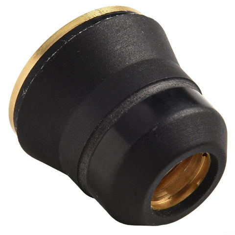 Premium Plasma Cutter Consumables Kit With Replacement Electrodes And Nozzles For S45 Cut55 Pt40 Pt60 Torch Parts close-up of black nozzle with brass fitting