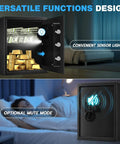 Two Point Eight Cu Ft Steel Electronic Safe Box For Home And Office With Digital Lock Documents Money Jewelry Big Capacity Storage Sensor Light Removable Shelf Quiet Mute Function Heavy Duty Security Vault with open door showing sensor light
