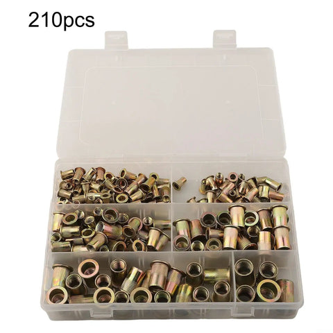 210 Piece Zinc Plated Flat Head Rivet Nut Set With 6 Metric Sizes M5 M6 M8 M10 And More, Heavy Duty Carbon Steel Fastener Kit For Automotive, Metalworking, And DIY Projects in organizer case