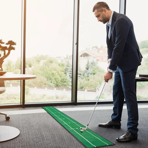Indoor Outdoor Golf Putting Mat Pro Practice Green With Distance Markers Anti Slip Backing Portable Training Aid for office use