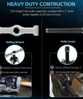 Heavy Duty Universal Hub Puller Boasting Hella Tough Adjustable Sliding Arms for use with a 1" drive screw and striking wrench.