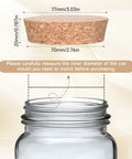 Two Pack Cork Bottle Stoppers Set For Jars And Glass Bottles, showing cork stopper dimensions and jar compatibility indication.