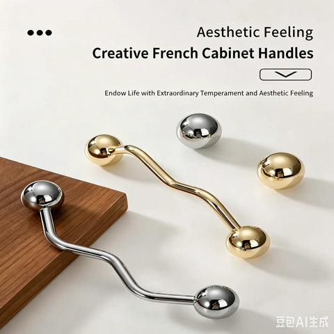 5.91 Inch Bright Chrome Zinc Alloy Cabinet Pulls With 128mm Hole Spacing Heavy Duty Round Ball Drawer Handles displayed on wood
