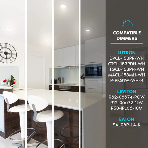 Modern kitchen with 4 Inch Ultra Thin Square LED Recessed Light With J Box Dimmable 12W Five Color Temperature Options From 2700K To 5000K
