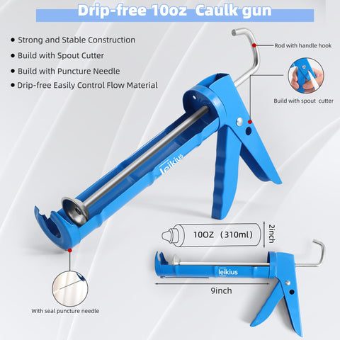 All In One Caulk Gun Kit With No Drip Silicone Caulking Gun And Caulking Tools For Kitchen And Bathroom Sealing in blue