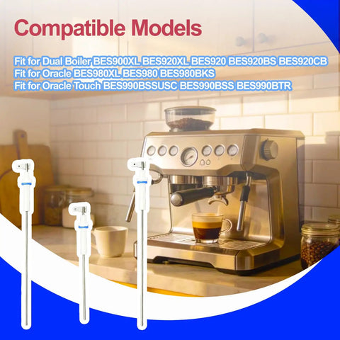 Straight Up Top Tier Steam Wand Probe Replacement Kit For Breville Espresso Machines with three probes and espresso machine.