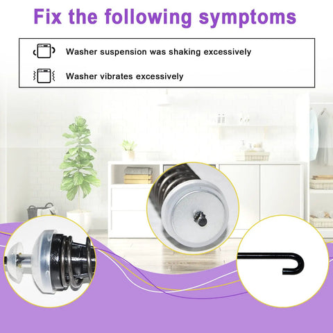 Washer Suspension Rod Kit 26.5 Inch Fix Symptoms Whirlpool Maytag Amana Kenmore Shaking Vibrating Easy Install Quiet