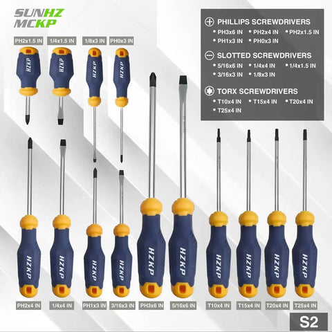 Magnetic 66-Piece Screwdriver Set With S2 Alloy Tool Steel Bits, visible Phillips, Slotted, Torx drivers on display