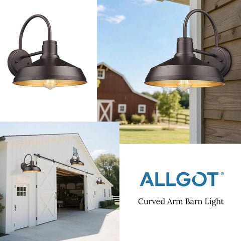 Gooseneck Outdoor Barn Light Wall Sconce Set Exterior Porch Lighting Fixture In Oil Rubbed Bronze Classic Farmhouse Wall Mount Lamp For Backyard Yard Deck Hallway And Entry Durable Weatherproof 2 Pack