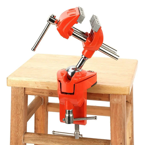 Two Piece 70mm Adjustable Mini 360 Degree Swivel Vise For Workbench And Wood Milling Rock Solid Clamp Jaw installed on table