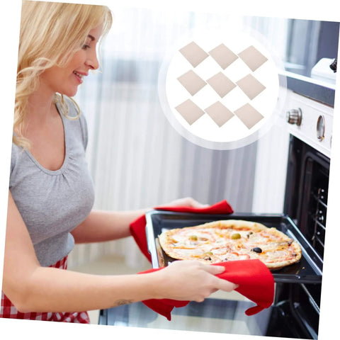 Ten Piece Microwave Mica Plates Set For Insulation And Heat Resistance Must Have Cuttable Sheets shown with oven and pizza