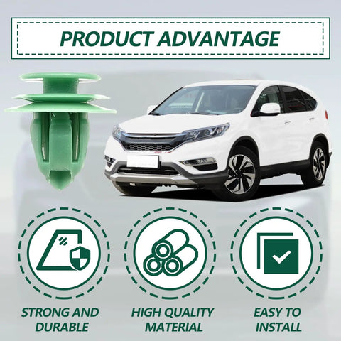 Heavy Duty Nylon Door Trim Panel Fasteners 30 Pack Solid Retainer Clips shown with vehicle, highlighting strength and easy install.