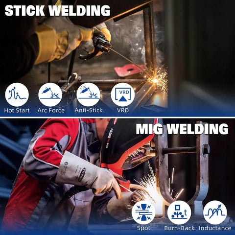Stick and MIG welding with Six In One 250 Amp MIG Welder Workhorse For Aluminum And Steel Dual Voltage 110 And 220 Volt Portable Welding Machine