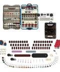 652-Piece All-In-One Rotary Tool Accessory Kit Dremel Compatible For Grinding Sanding Cutting Drilling Cleaning Polishing And Carving With Silicon Carbide And Aluminum Oxide Wheels Diamond Grinding Bits HSS Drills Wire Brushes Wool Polishing Wheels, open case