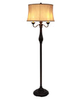 Abigail 6-Way Candle-Style Floor Lamp in dark oil rubbed bronze with faux silk bell shade, standing 63 inches tall.