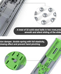 Close-up of 22 Inch Soft Close Drawer Slides Side Mount Full Extension 3 Fold Ball Bearing Runners showing steel balls and damper