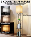 Floor Lamp With Shelves Triple Display 63 Inch Tall Space Saving Standing Corner Light With 3 Color Temperature 8W Bulb Wood Brown Modern Style