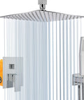 Ceiling Mount Shower System With Luxury Rain Shower Head And Handheld Combo High Pressure Valve Rough In And Trim Kit 12 Inch Chrome Finish Shower Set