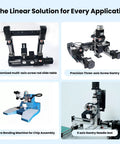 KHMOS HMS40 linear guide rail module with NEMA23 motor for 3D printers/CNC, collage of four motion systems.