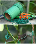 Green Twist Plant Tie Kit With 118 Feet Of Flexible TPR Garden Ties And 20 Plant Clips for plant support.