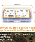 660 Piece M2 Socket Head Cap Screws Kit With Nuts And Washers Black Oxide 2mm Thread Hex Drive in clear box