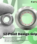 Close-up of 12-point grip from 24 Piece Half Inch Drive Socket Set With Mechanics Ratchet Wrench Extensions Universal Joint And Tools Kit