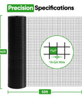 Vinyl Coated Hardware Cloth Roll 24 Inch By 50 Foot 19 Gauge Welded Steel Wire Mesh 1 Inch Squares, roll showing dimensions