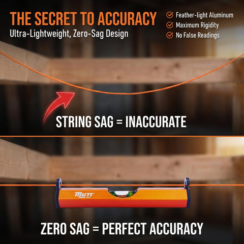 Pro Grade Aluminum String Line Level For Masonry And Fence Jobs positioned for zero sag accuracy, showing lightweight aluminum design.