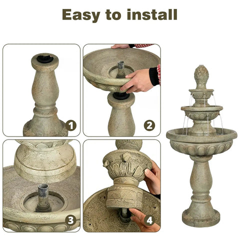 Assembly guide for the 42.5 Inch Outdoor Water Fountain With 3 Tier Cascading Waterfall In Fiber Reinforced Concrete