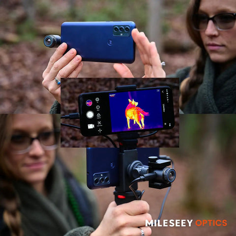 Person using Night Vision Thermal Monocular For Android TNV30i with 512 by 384 super resolution and 50Hz thermal imaging