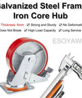 Heavy Duty Swivel Casters Set Of Four With 8 Inch Polyurethane Wheels And Secure Locking Brakes built tough, showing galvanized steel frame and iron core.