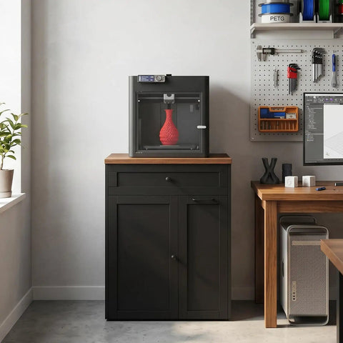 All In One 3D Printer Cabinet With Slick Rolling Filament Storage Drawer For Large Printers And Sweet Workshop Setup Heavy Duty Frame Holds Twenty Spools Smooth Glide Bin Keeps Your Maker Gear Dope And Tight So You Can Just Focus On Printing
