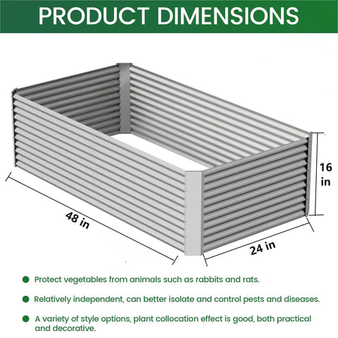 Diagram of Three Piece Tall Galvanized Raised Garden Bed Set For Outdoor Vegetable And Flower Gardening Built To Last Heavy Duty Steel Raised Bed Box Above Ground Weatherproof Durable Wavy Design Four By Two Feet showing dimensions.