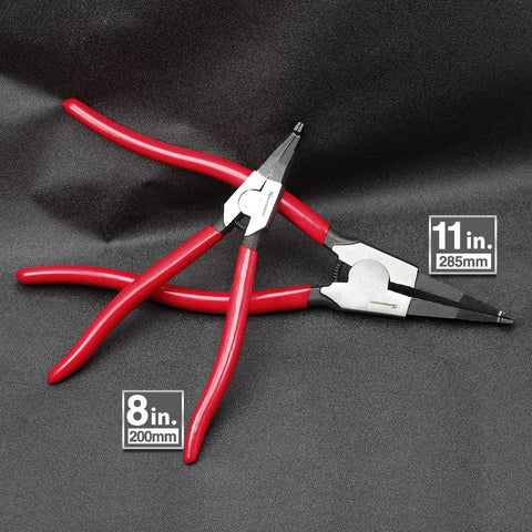 8 Inch Lock Ring Pliers with Special Angle Tips for Removing and Installing Circlips on black background
