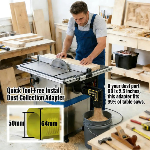 Table Saw Dust Collector Adapter 2.5 Inch Dust Port Connector With Tool Free Installation And Dual Dust Bag Hooks for workshop