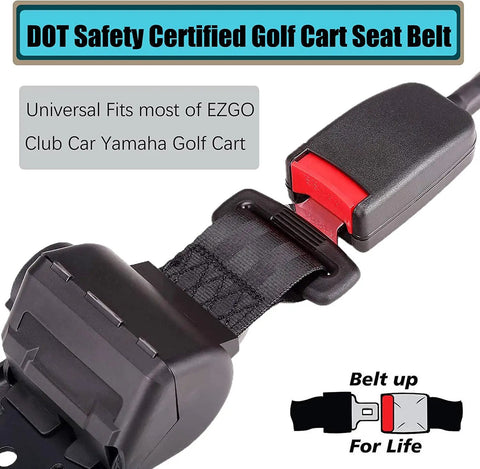 Universal 42 Inch Retractable Golf Cart Seat Belt Kit with mounting bracket for Yamaha EZGO Club Car models, close view