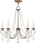 Pennington 5 Light Chandelier In Antique Gold Leaf Finish With Classic Traditional Style, featuring clear crystal accents