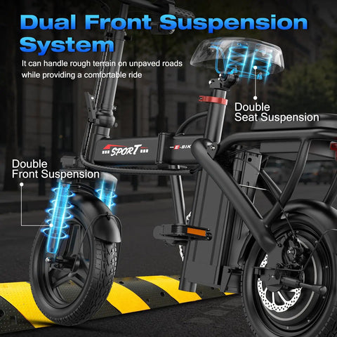 Powerful Folding Electric Bike With 800W To 1200W Peak Motor For Dope City Commutes 23 MPH Top Speed Dual Suspension close-up