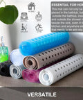 Extra Long Non Slip Bathtub Mat, 40 By 16 Inch Machine Washable Shower Mat With Quick Drain Holes And Grippy Suction Cups That Hold Their Ground On Smooth Bathroom Floors, Clear, displayed in various colors.