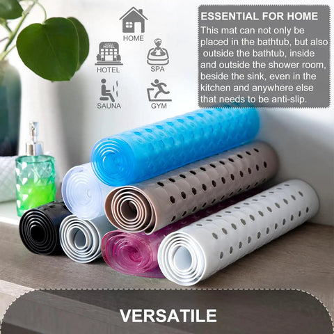Extra Long Non Slip Bathtub Mat, 40 By 16 Inch Machine Washable Shower Mat With Quick Drain Holes And Grippy Suction Cups That Hold Their Ground On Smooth Bathroom Floors, Clear, displayed in various colors.