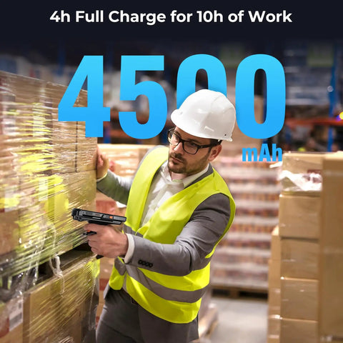 Worker using Android 12 Barcode Scanner Workhorse With Honeywell HS7 Engine IP67 Rugged Handheld Computer 082Pro Model 2026 in warehouse