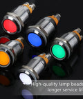 Multi Color 12mm Indicator Light Set With Waterproof IP67 Metal Housing, 12V AC DC LED Pilot Dash Lamps, Concave Head, High Brightness LEDs, Fits Cars Trucks Boats, Red Green Blue Yellow White, 5 Pack, 12mm metal body lights