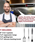 Heavy Duty Grill Tool Set For Serious Barbecues With Spatula Fork Tongs And Basting Brush Premium Stainless Construction display