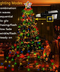 Stunning 12.6 Foot 350 LED Waterfall Christmas Lights with 8 Awesome Modes and Glowing Star Tops on Xmas tree indoors.